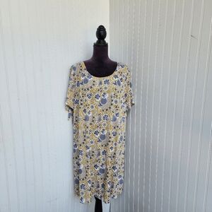 Tacera Womens Stretch Blue Yellow White Floral Short Sleeve Dress Size 2X